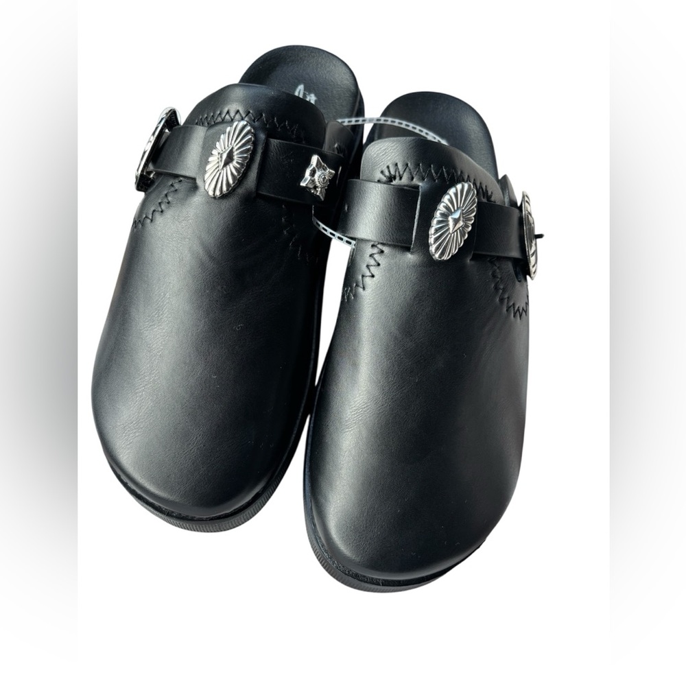 Seven7 Black Leather Mules